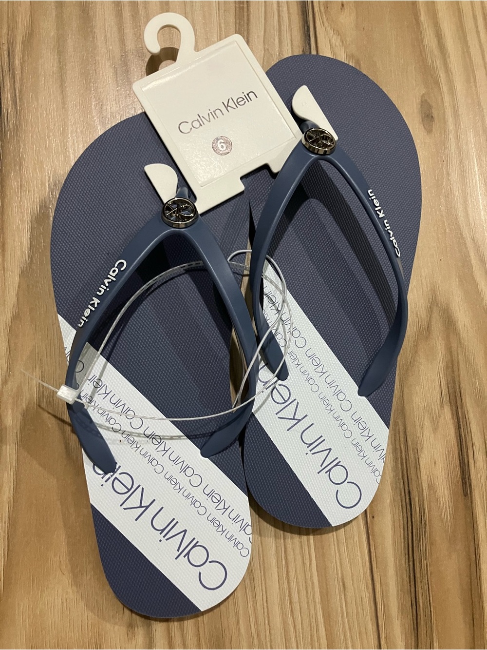 Calvin Klein Women's Navy and White Logo Flip Flops